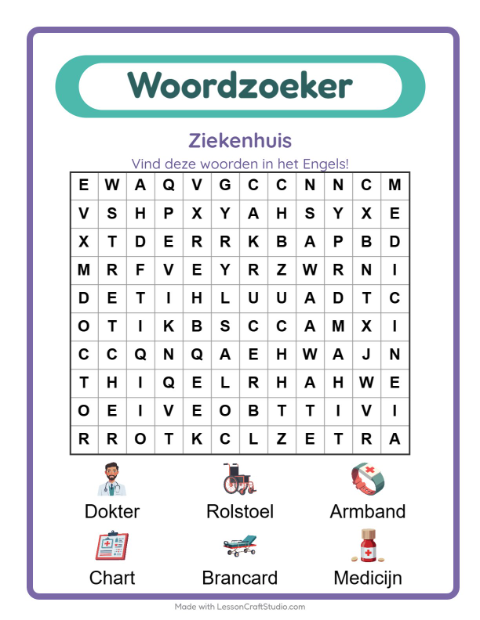 Engelse woordzoeker – Ziekenhuis