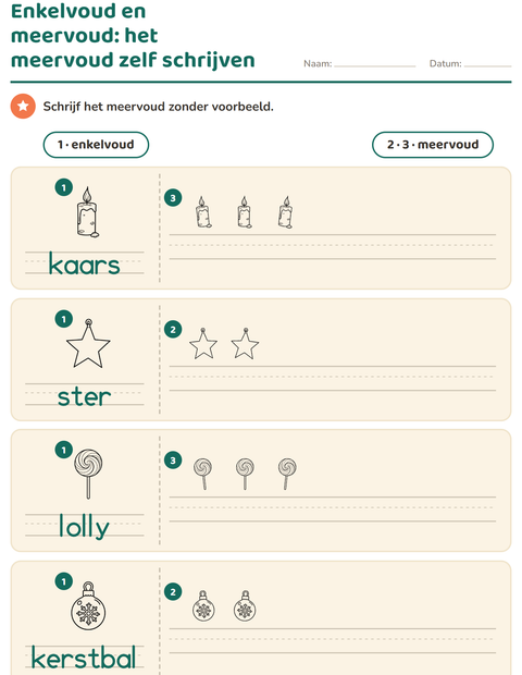 Voorbeeld van het Enkelvoud en meervoud-werkblad met Kerstmis Z/W voor kleuterklas