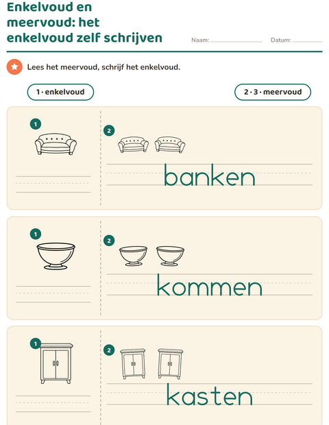 Voorbeeld van het Enkelvoud en meervoud-werkblad met Meubels ZW voor kleuterklas