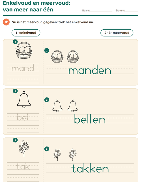 Voorbeeld van het Enkelvoud en meervoud-werkblad met Pasen ZW voor kleuterklas