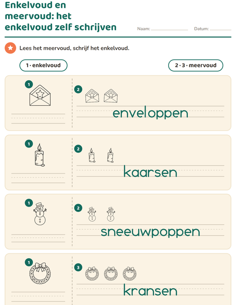 Voorbeeld van het Enkelvoud en meervoud-werkblad met Kerstmis Z/W voor kleuterklas