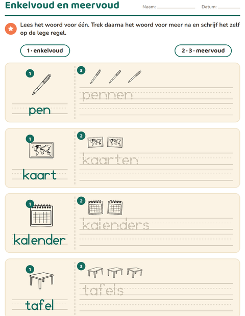 Voorbeeld van het Enkelvoud en meervoud-werkblad met Klaslokaal 2 (Z/W) voor kleuterklas