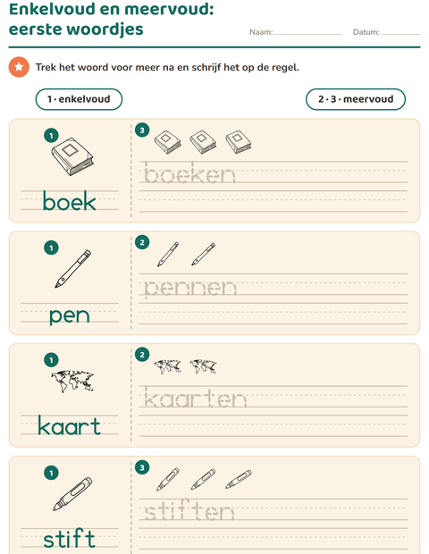 Voorbeeld van het Enkelvoud en meervoud-werkblad met Klaslokaal (Z/W) voor kleuterklas