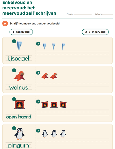 Voorbeeld van het Enkelvoud en meervoud-werkblad met Winter voor kleuterklas
