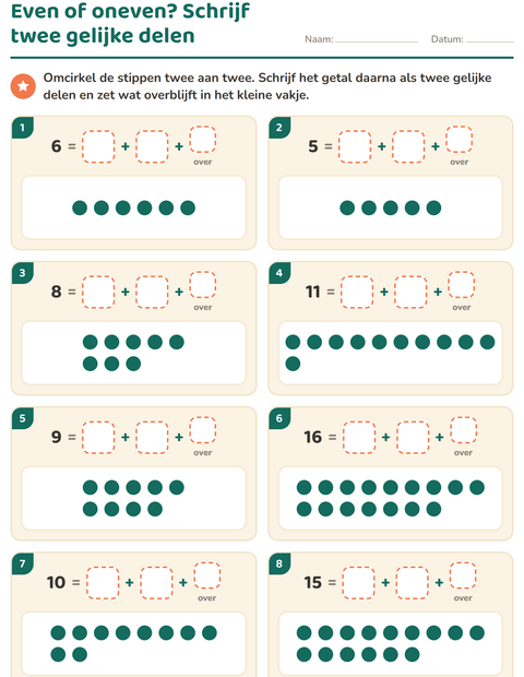 Voorbeeld van het Even en oneven getallen-werkblad voor groep 4