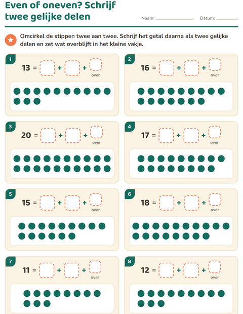 Voorbeeld van het Even en oneven getallen-werkblad voor groep 4