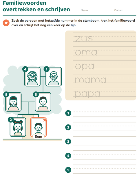 Voorbeeld van het Familie en stamboom-werkblad voor kleuterklas