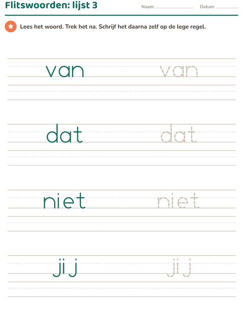 Flitswoorden lijst 3: van, dat, niet, jij