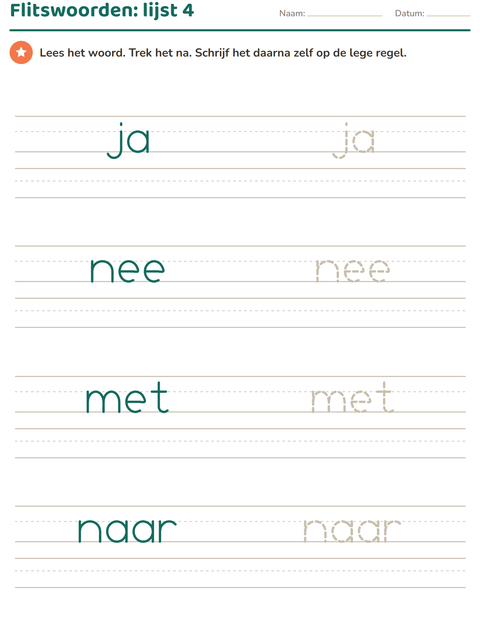 Flitswoorden lijst 4: ja, nee, met, naar