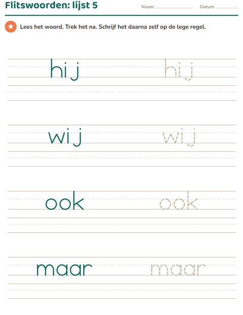 Flitswoorden lijst 5: hij, wij, ook, maar