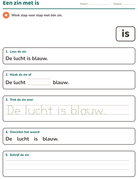 Voorbeeld van het Flitswoorden-werkblad voor kleuterklas