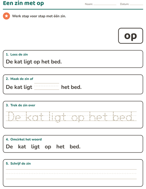 Voorbeeld van het Flitswoorden-werkblad voor kleuterklas