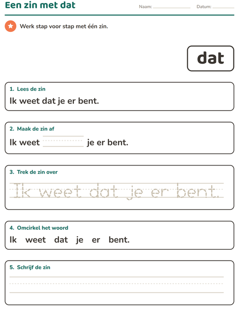 Voorbeeld van het Flitswoorden-werkblad voor kleuterklas