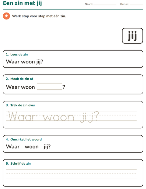 Voorbeeld van het Flitswoorden-werkblad voor kleuterklas