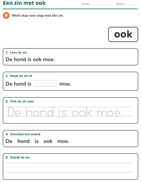 Voorbeeld van het Flitswoorden-werkblad voor kleuterklas