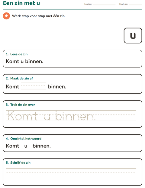 Voorbeeld van het Flitswoorden-werkblad voor kleuterklas