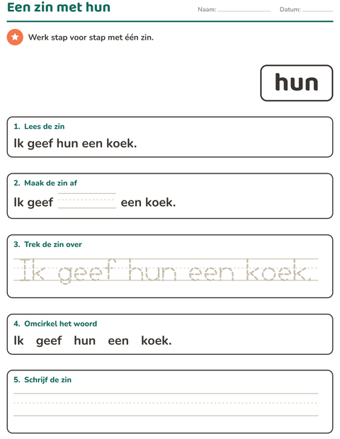 Voorbeeld van het Flitswoorden-werkblad voor kleuterklas