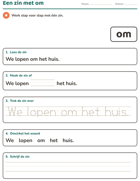 Voorbeeld van het Flitswoorden-werkblad voor kleuterklas