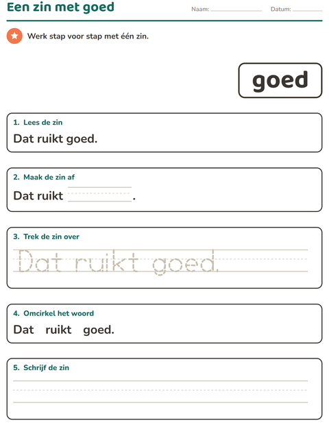 Voorbeeld van het Flitswoorden-werkblad voor kleuterklas