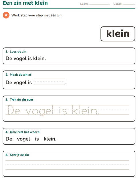 Voorbeeld van het Flitswoorden-werkblad voor kleuterklas