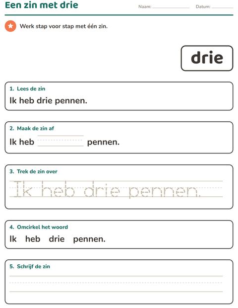 Voorbeeld van het Flitswoorden-werkblad voor kleuterklas