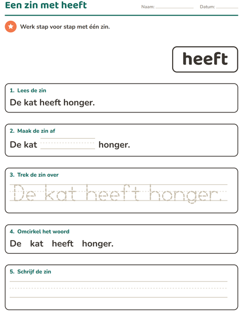 Voorbeeld van het Flitswoorden-werkblad voor kleuterklas