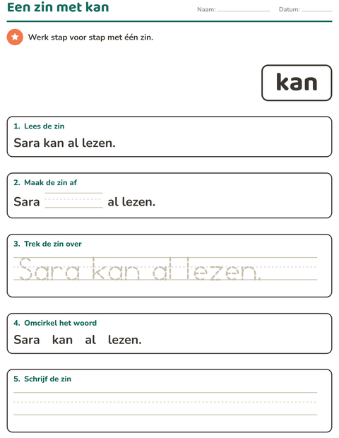 Voorbeeld van het Flitswoorden-werkblad voor kleuterklas