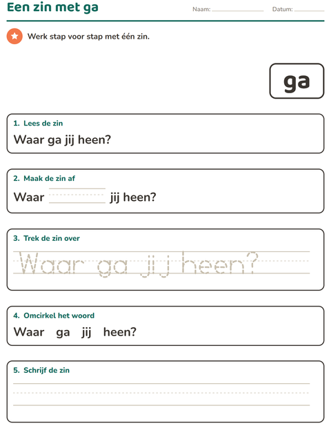 Voorbeeld van het Flitswoorden-werkblad voor kleuterklas