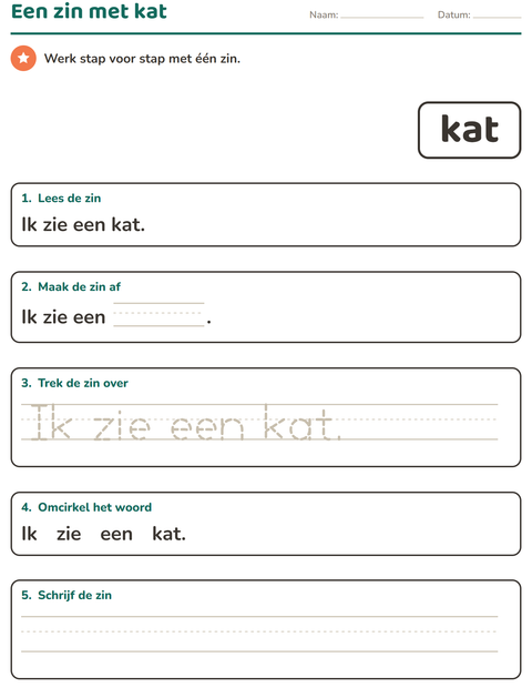 Voorbeeld van het Flitswoorden-werkblad voor kleuterklas