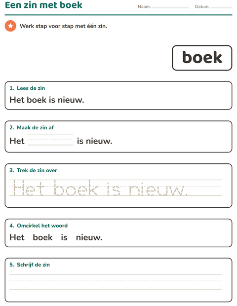 Voorbeeld van het Flitswoorden-werkblad voor kleuterklas