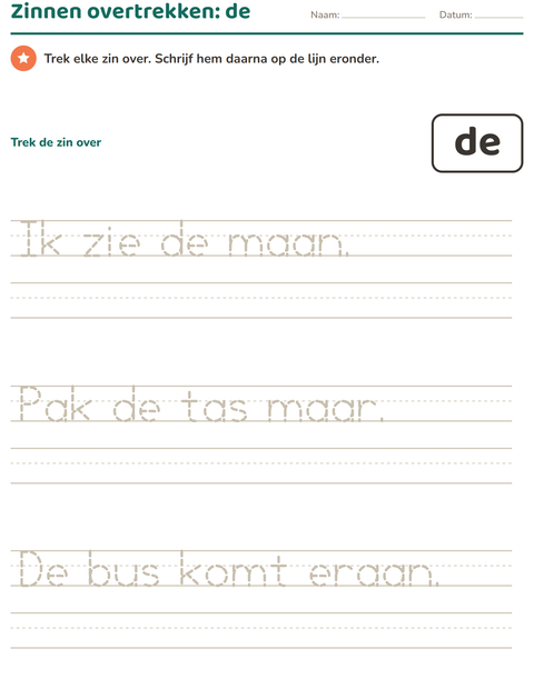 Voorbeeld van het Flitswoorden-werkblad voor kleuterklas