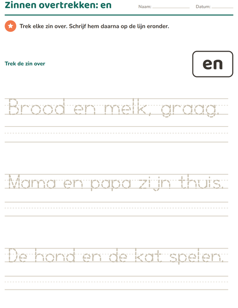 Voorbeeld van het Flitswoorden-werkblad voor kleuterklas
