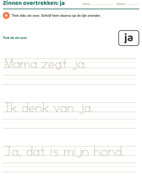 Voorbeeld van het Flitswoorden-werkblad voor kleuterklas