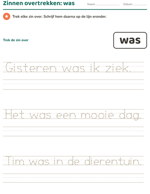 Voorbeeld van het Flitswoorden-werkblad voor kleuterklas