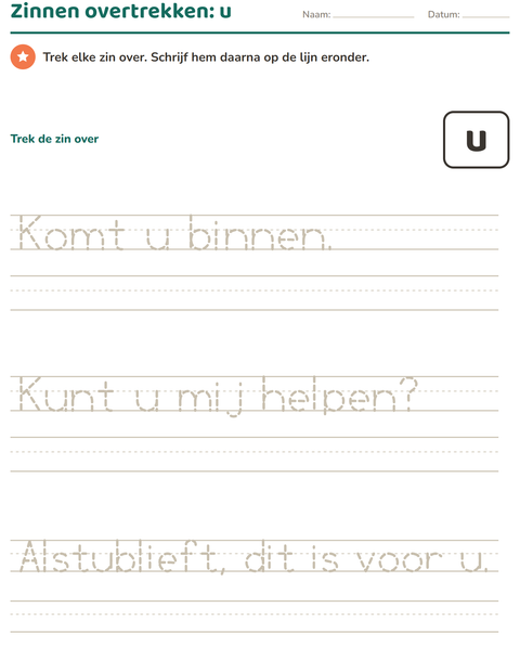 Voorbeeld van het Flitswoorden-werkblad voor kleuterklas