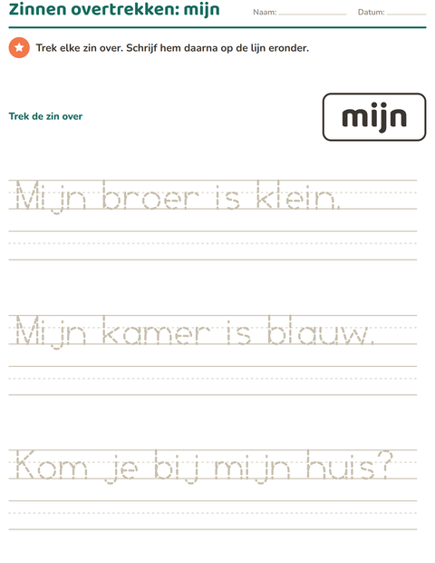 Voorbeeld van het Flitswoorden-werkblad voor kleuterklas