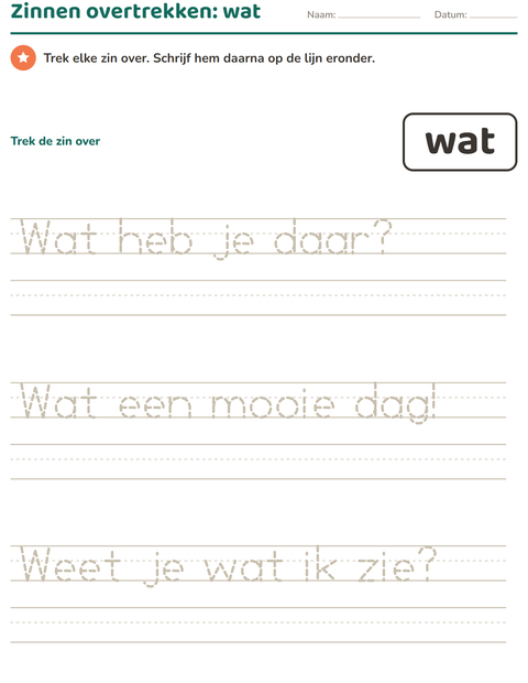 Voorbeeld van het Flitswoorden-werkblad voor kleuterklas