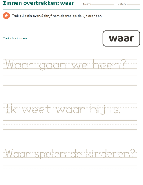 Voorbeeld van het Flitswoorden-werkblad voor kleuterklas
