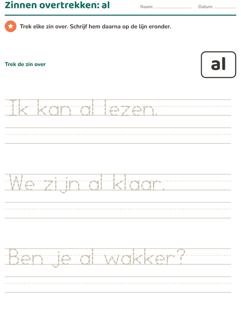 Voorbeeld van het Flitswoorden-werkblad voor kleuterklas