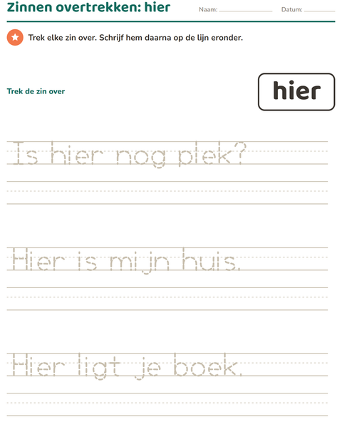 Voorbeeld van het Flitswoorden-werkblad voor kleuterklas