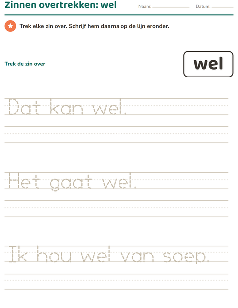 Voorbeeld van het Flitswoorden-werkblad voor kleuterklas