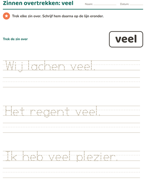 Voorbeeld van het Flitswoorden-werkblad voor kleuterklas