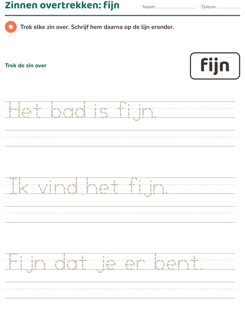 Voorbeeld van het Flitswoorden-werkblad voor kleuterklas