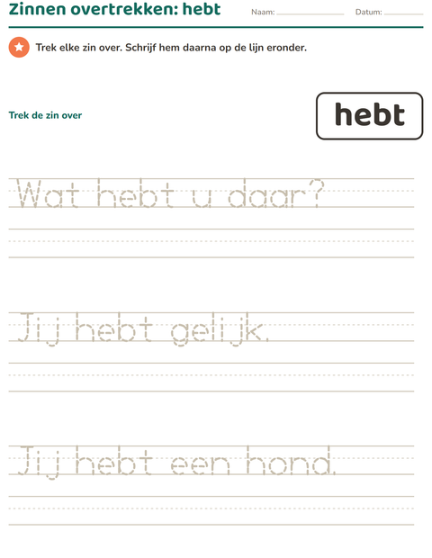 Voorbeeld van het Flitswoorden-werkblad voor kleuterklas