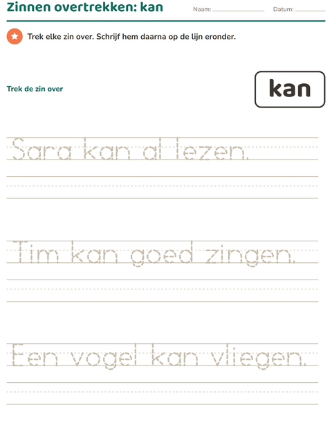 Voorbeeld van het Flitswoorden-werkblad voor kleuterklas