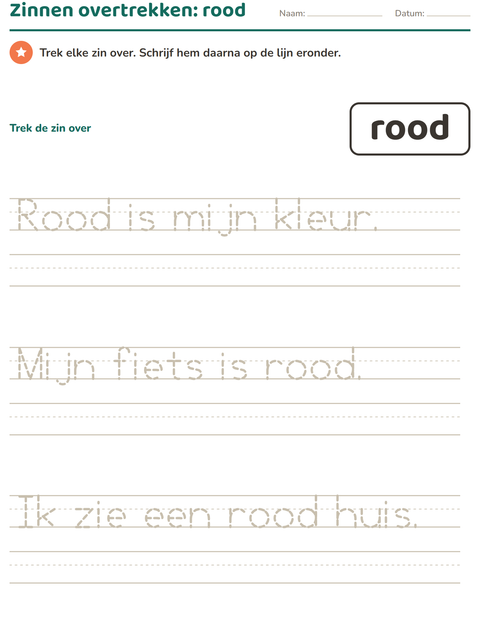 Voorbeeld van het Flitswoorden-werkblad voor kleuterklas