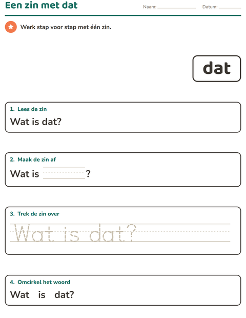 Voorbeeld van het Flitswoorden-werkblad voor kleuterklas