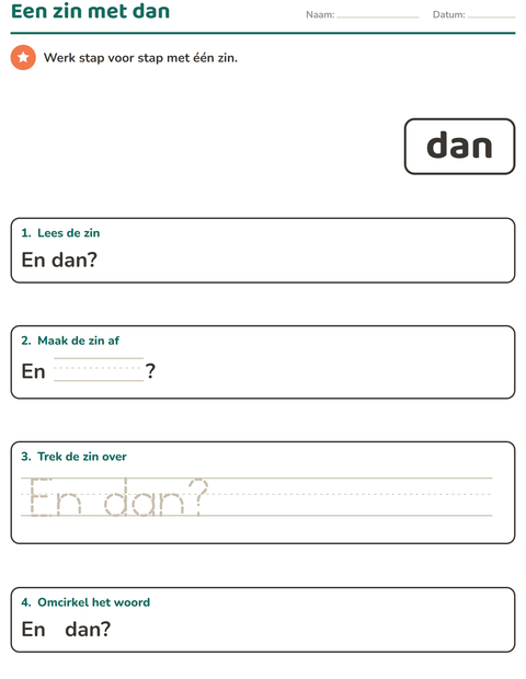 Voorbeeld van het Flitswoorden-werkblad voor kleuterklas