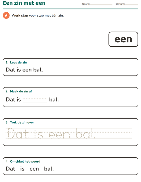 Voorbeeld van het Flitswoorden-werkblad voor kleuterklas