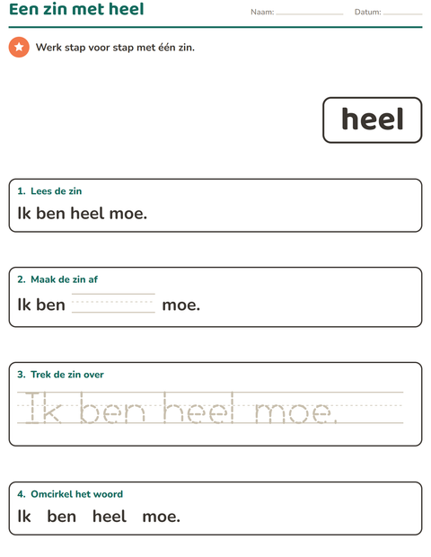 Voorbeeld van het Flitswoorden-werkblad voor kleuterklas